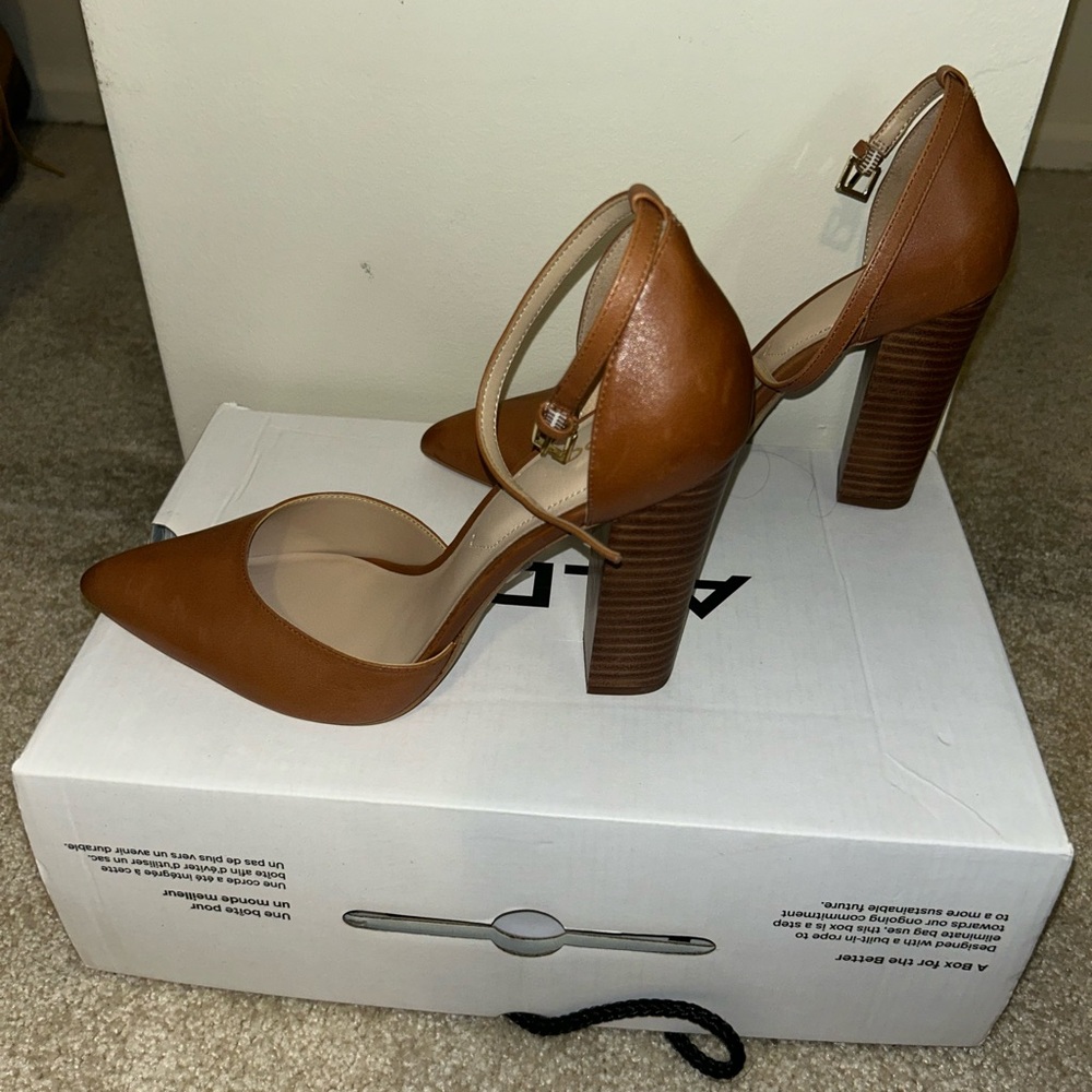 Aldo Nichole Brown Leather Stacked Block Heel
